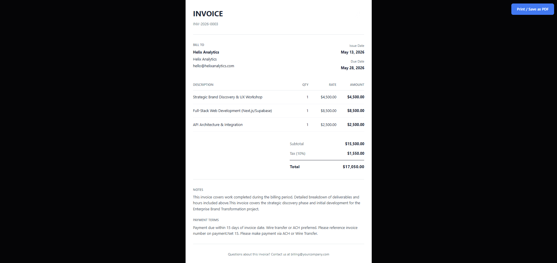 Clean professional invoice preview